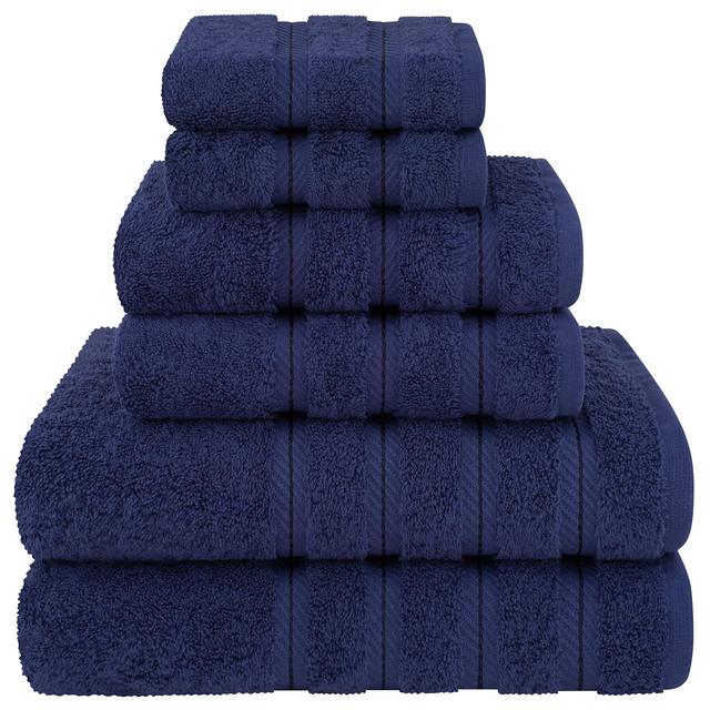 American Soft Linen 6 Piece Towel Set, 2 Bath Towels 2 Hand Towels 2 Washcloths, 100% Turkish Cotton Towels for Bathroom, Navy Blue Towel Sets