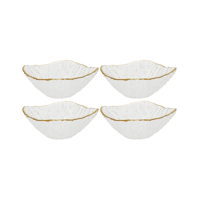 Classic Touch Crushed Glass Square Dessert Bowl with Rim, Set of 4