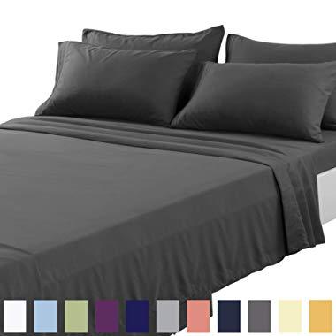 TEKAMON King Bed 6 Piece Sheet Set Cooling 100% Microfiber Polyester Extra Deep Pocket Fitted Sheet Luxury Soft,Breathable,Wrinkle and Fade Resistant Flat Sheet Dark Grey