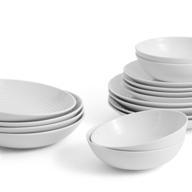 Gordon Ramsay Maze Dinnerware Set White, 16 Piece Set with Pasta Bowls