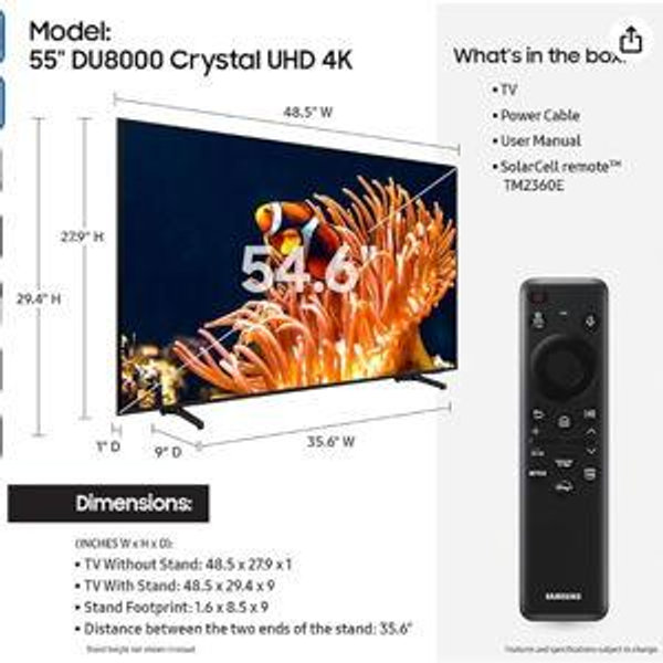SAMSUNG 55-Inch Class 4K Crystal UHD DU8000 Series HDR Smart TV w/Object Tracking Sound Lite, Motion Xcelerator, Ultra Slim Design, Gaming Hub, Alexa Built-in (UN55DU8000, 2024 Model)