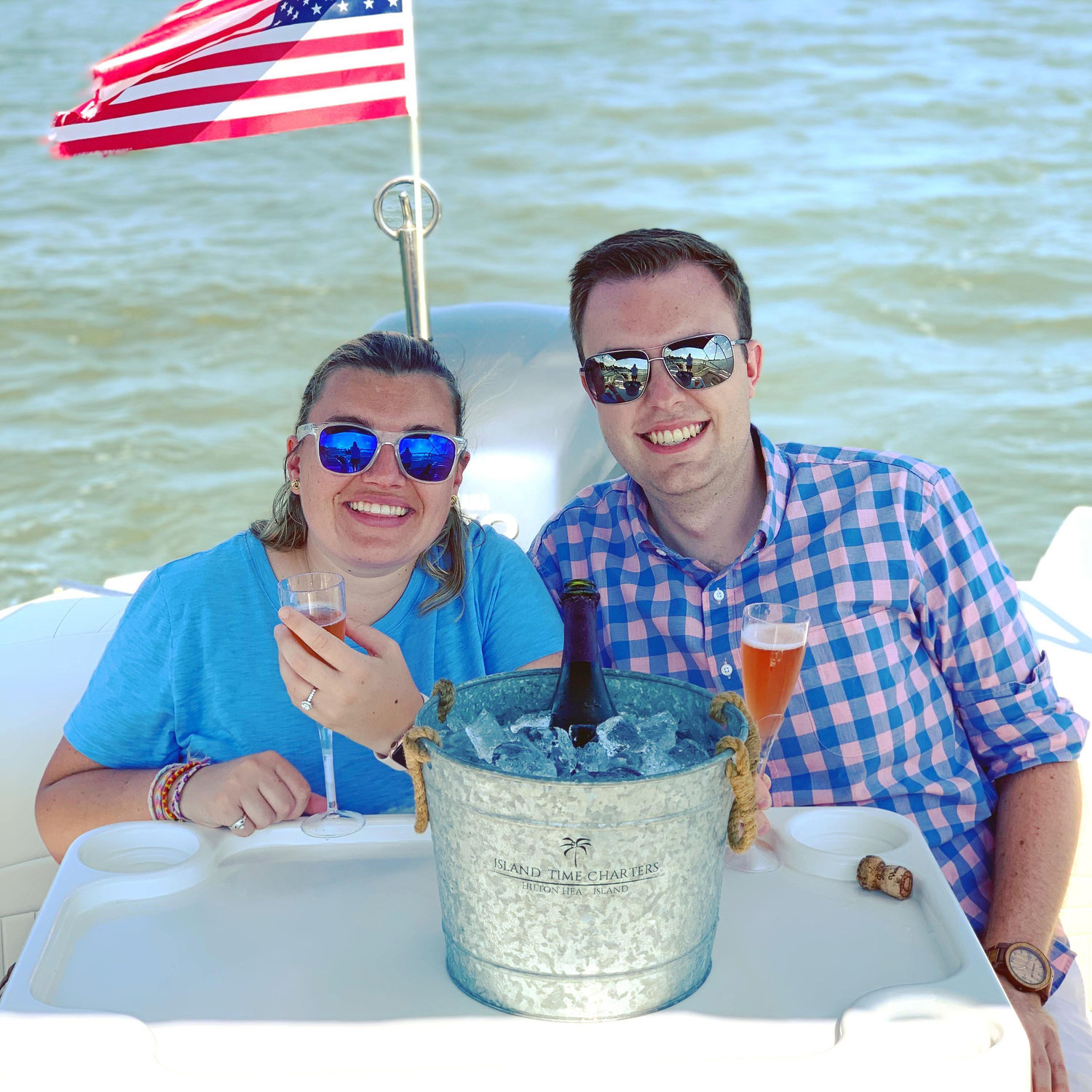No better way to celebrate our engagement than champagne on a boat