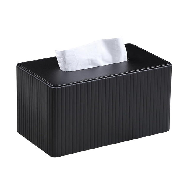 MEIBOOCH Extra Large Tissue Box Cover for Standard Size 180 to 230 Count Box of Tissues, PU Leather Rectangle Tissue Holder with Magnetic Closure (Black)