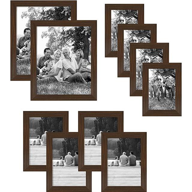 Americanflat 10-Piece Walnut Picture Frame Set | Includes Sizes 8x10, 5x7, and 4x6. Shatter-Resistant Glass. Hanging Hardware Included!