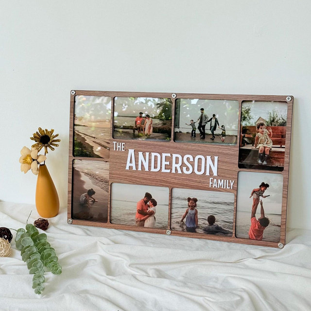 Personalized Family Collage Frame: Custom Engraved Wood Photo Display