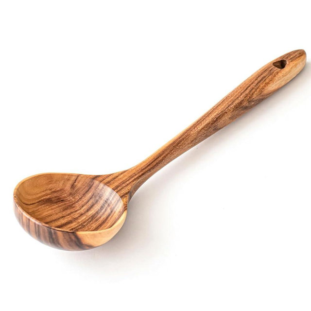 Gudamaye Wooden Soup Ladles, Natural Teak Wooden Spoons, 13 inch Big Deep Ladle for Cooking, Wood Kitchen Utensils Set