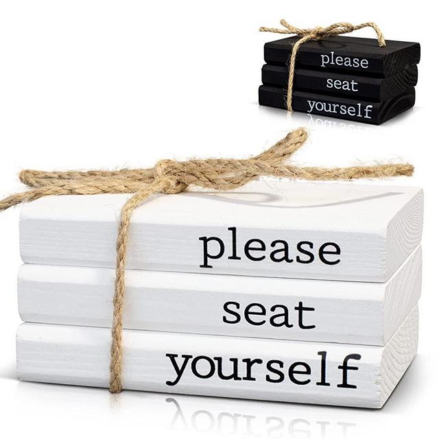 KIBAGA Farmhouse Bathroom Decor - Funny Rustic Wooden Mini Books for Your Restroom Shelf - The Perfect Small Decorative Accent for The Guest Bathroom - White