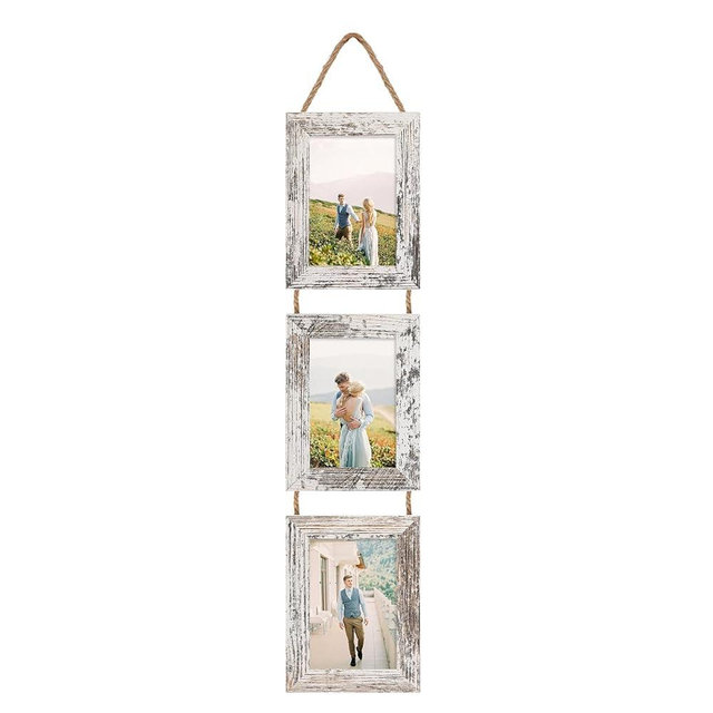 Lavezee 4x6 Picture Frames Collage Distressed White, 3 Opening 4 x 6 Hanging Picture Frames Vertical for 4 by 6 Inch Photos for Wall