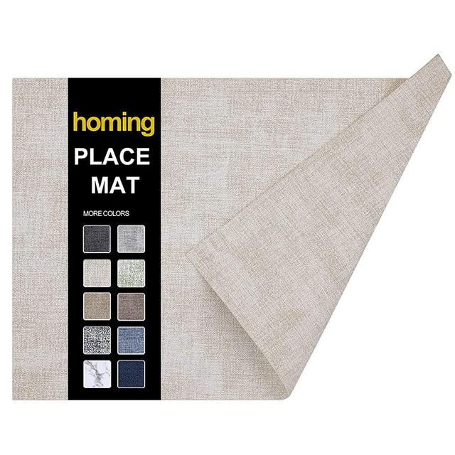homing Faux Leather Heat Resistant Placemats Set of 6 – Waterproof Wipeable Place Mats for Dining Table, Easy to Clean Kitchen Beige Table Mats