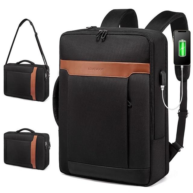 LOVEVOOK Convertible Laptop Backpack Bag, 3 in 1 Men’s Messenger Bag Business Briefcases Fits 15.6 Inch Laptop, Shoulder Bags Computer Backpacks for Travel College Office for Men Women, Black