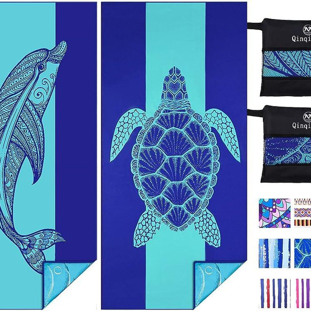 2 Pack Microfiber Lightweight Beach Towel 71"x32" Oversized Extra Large Thin Sand Free Towels Travel Swim Pool Yoga Gym Camping for Adults Women Men Beach Essentials Accessories Vacation Gift