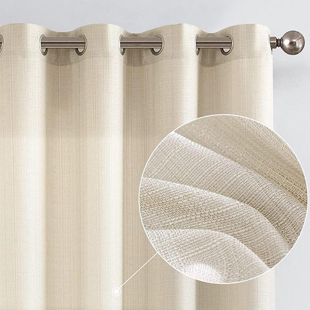 JINCHAN Curtains Linen Textured Casual Weave Curtain for Living Room Grommet Top Light Filtering Window Drapes Panels for Bedroom Beige 84 Inch Long 2 Panels Curtains