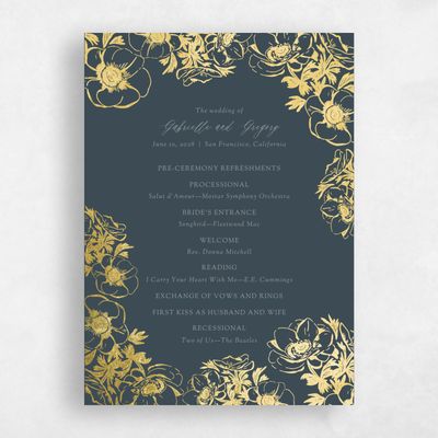 Grey Wedding Program - Anemone Foil