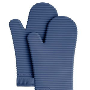 KITCHENAID Ribbed Soft Silicone Oven Mitt 2-Pack Set, 7.5"x13", Blue Willow