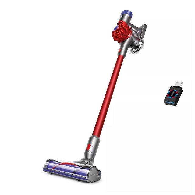 Premium Dyson V8 Motorhead Origin Cordless Stick Vacuum Cleaner I Deep Cleans I Strong Suction for Versatile Cleaning I Washable Filter I Advanced Whole-Machine Filtration (Red) + USB-C Adapter