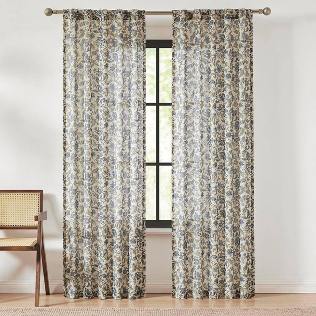 37"x84" Lush Decor Lillian Block Print Linen Textured Window Curtain Panels Blue/Sage Pair