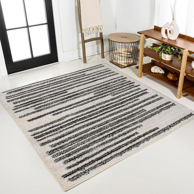 JONATHAN Y MOH207A-3SQ Khalil Modern Berber Stripe Area Rug, Contemporary, Bohemian, Scandinavian, Minimalistic, Rustic for Living Room, Dining Room, Bedroom, Kitchen, Cream/Black, 3' Square