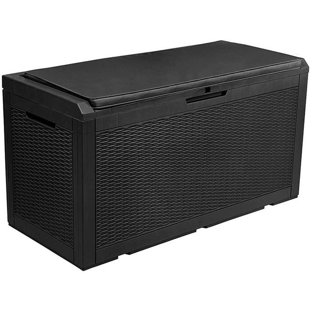 YITAHOME 100 Gallon Large Resin Deck Box Outdoor Storage with Cushion for Patio Furniture,Outdoor Cushions,Garden and Pool Toys-Waterproof,Lockable (Black)