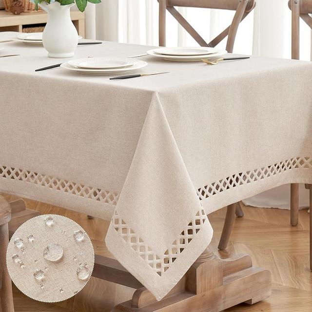 MIULEE Natural Thick Polyester Linen Rectangle Tablecloth Decorative Cutouts Waterproof Stain Resistant Table Cloth Farmhouse Table Cover for Thanksgiving Dining Party Buffet Wedding, 55 x 84 inch