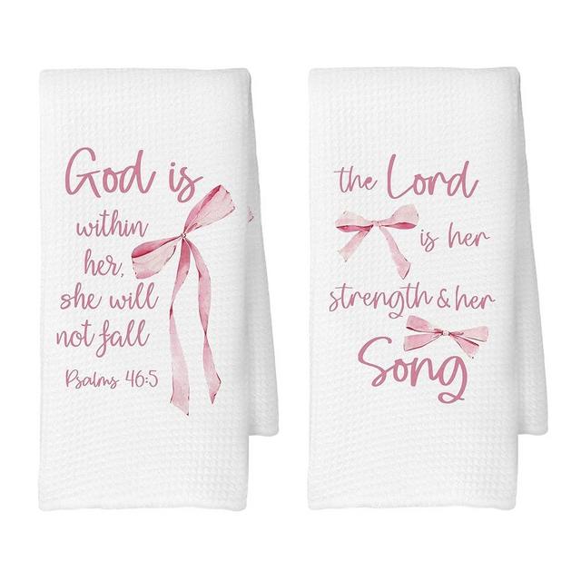 CUANFDDSF Coquette Pink Bow Christian Kitchen Towels Set of 2, Christian Gifts for Women Girls, Bible Verse Scripture Dorm Room Preppy Bow Decoration Tea Towels Kitchen Hand Towels 16x24 Inch