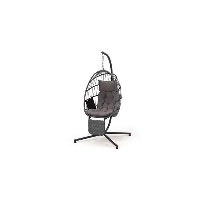EROMMY Hanging Egg Chair with Stand & Removable Leg Rest, Hammock Chair for Patio, Bedroom,Gray