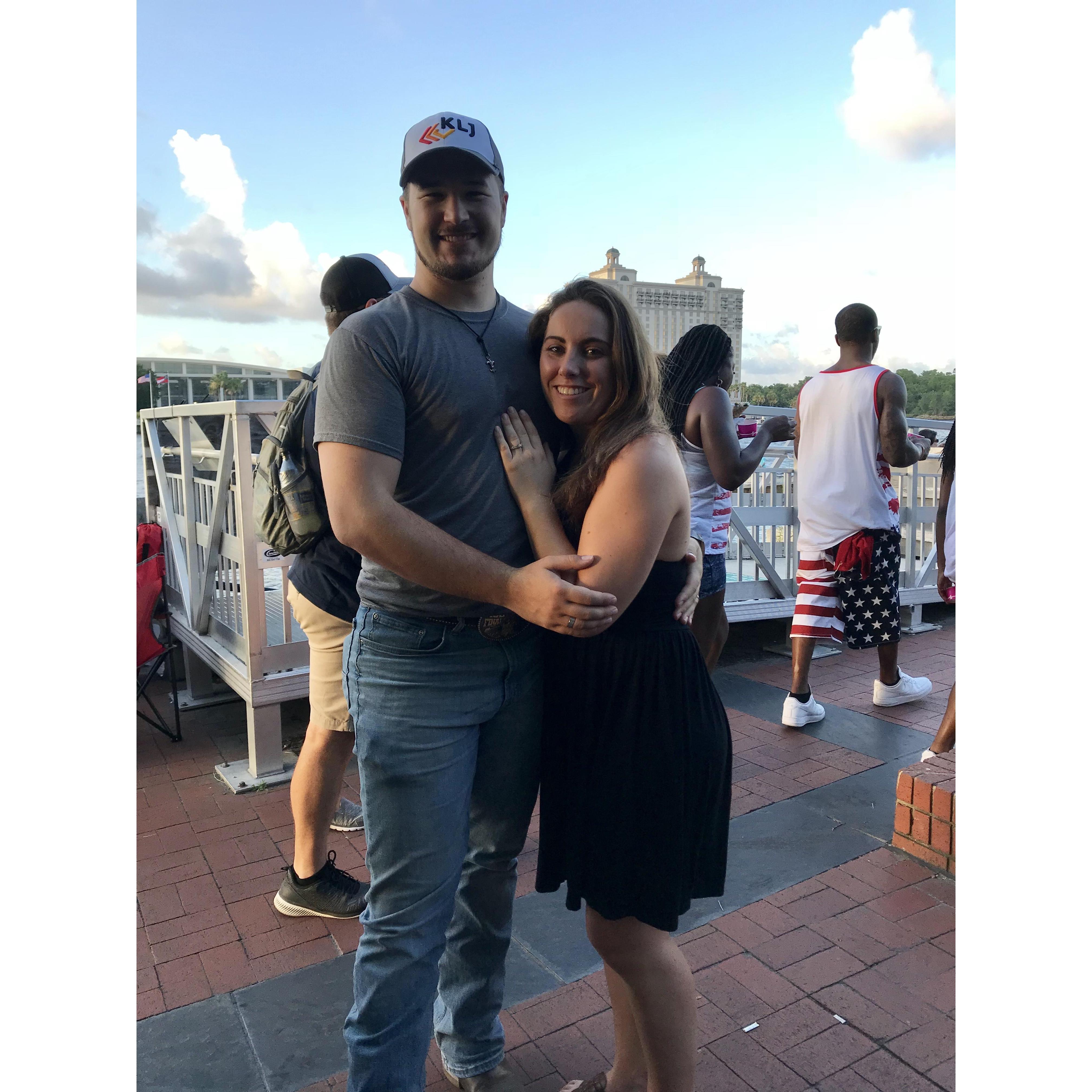 Waiting for the 4th of July fireworks to start with some friends on the Savannah River, Savannah, GA.