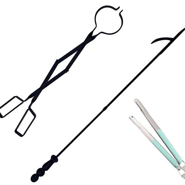 Heavy Duty 32 inch Long Fireplace Fire Pit Campfire Poker Stick and 25 Inch Fireplace Wood Stove Firewood Tongs Accessories Tools, Log Grabber Rust Resistant, Black Finish for Indoor and Outdoor use