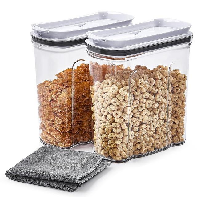 FreshKeeper Cereal Containers Storage Set, Airtight Food Storage Container with Lid 2.5L,2PCS BPA-FREE Plastic Pantry Organization Canisters for Rice Cereal Flour Sugar Dry Food in Kitchen…