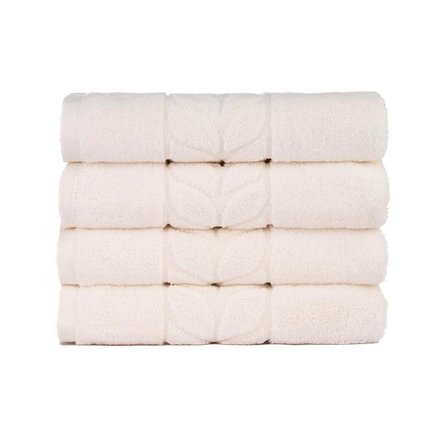 BAGNO MILANO Organic Turkish Cotton Bath Towels, Luxury Jacquard Collection, Certified Organic Highly Absorbent, Soft-Plush Towel Set (Cream, 4 Pcs Hand Towel Set)