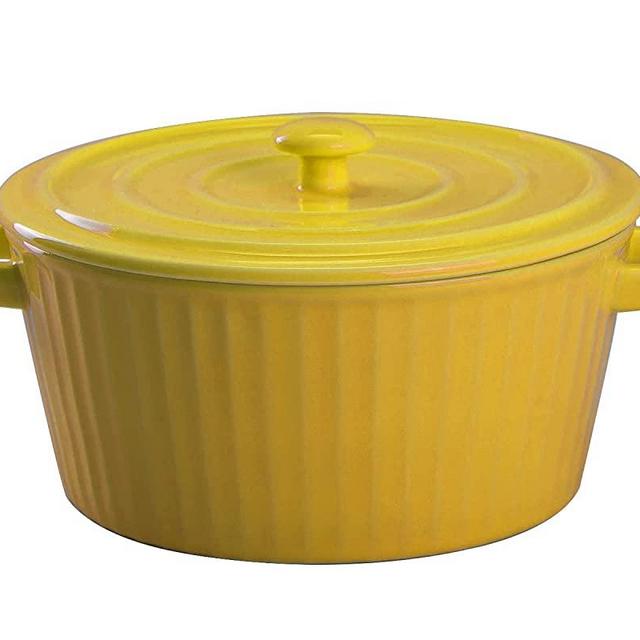 WHJY Yellow Colorful Ceramic Casserole Dish with Lid，1.2 Quart Ceramic Casserole Pan for Bakeware Oven