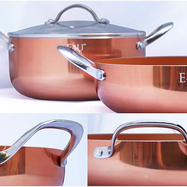 Copper Kitchen Oven Safe Dutch Oven - 4.5 & 2.5 Quart Induction Bottom Cookware