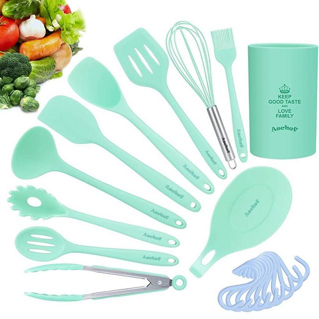 20in1 Silicone Cooking Kitchen Utensils Set, Cooking Tool BPA Free Non Toxic Silicone Turner Tongs Spatula Spoon Kitchen Gadgets Utensil Kit w/Hooks for Nonstick Cookware