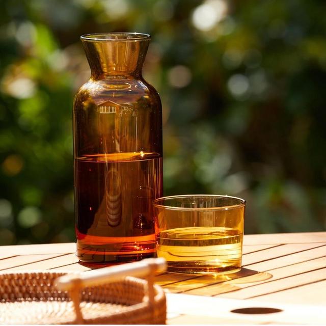 Wrenbury Vintage Bedside Water Carafe and Glass Set - Mouthwash Carafe with Cup for Bathroom - Amber Decanter for Nightstand - Glass Pitcher - 23.66oz