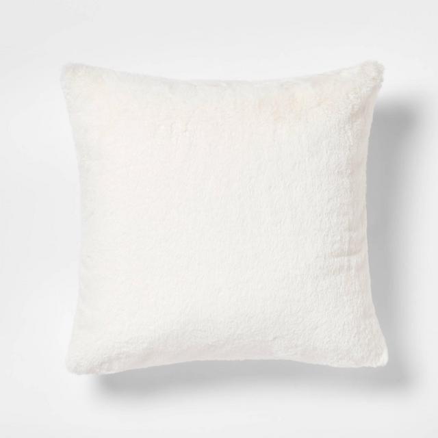 Faux Rabbit Fur Square Throw Pillow Cream - Threshold™