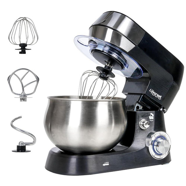 Lifecreek 3-in-1Stand Mixer, 5.3Qt 660W, 6-Speed Tilt-head Food Mixer, Electric Kitchen Portable Lightweight Mixer with Stainless Steel Bowl, Dough Hook, Whisk, Beater(Black)