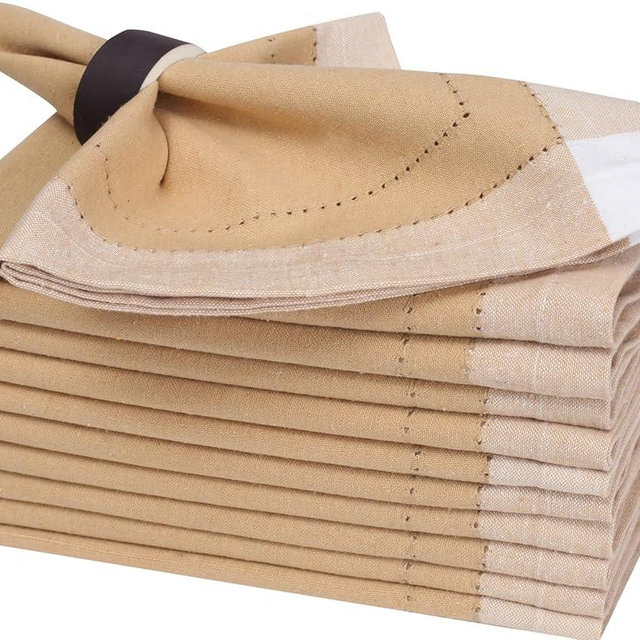 HOMIDATE Cloth Napkins Set of 12 – 20x20 Dinner Napkins, Double Hemstitched, Machine Washable, Elegant Beige for Weddings & Events