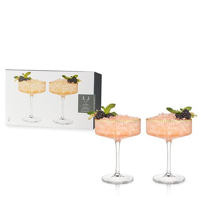Viski Meridian Coupe Glasses, Gold Rimmed Cocktail Glass Set of 2, Lead-Free Crystal, 8 oz Capacity