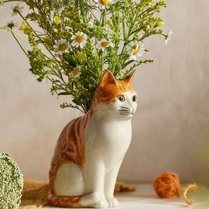 Quail Ceramics Orange Cat Vase - Small