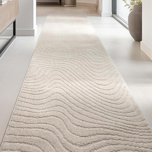 Well Woven Custom Size Hallway Stair Runner - Choose Your Length - 27 Inches Wide x 6 Feet Long Runner (27" x 6' Runner) Rug - Ivory Sibi Soft Touch, Modern Abstract - Hi-Lo Pile