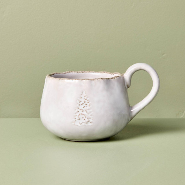 13.5oz Stoneware Debossed Tree Holiday Mug Sour Cream - Hearth & Hand™ with Magnolia