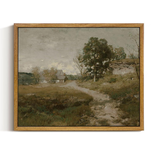 InSimSea Framed Canvas Wall Art Vintage Decor, Retro Room Decor, Rural Path Landscape Wall Paintings, Farmhouse Wall Art for Living Room, Vintage Countryside Pictures for Bathroom Wall Decor, 9"x11"