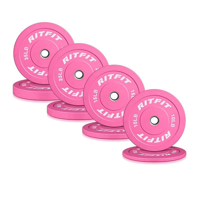 RITFIT Pink Weight Plates, 2 Inch Olympic Barbell Weight Plate, Bumper Plates With Steel Insert, Pink Weights for Gym and Home