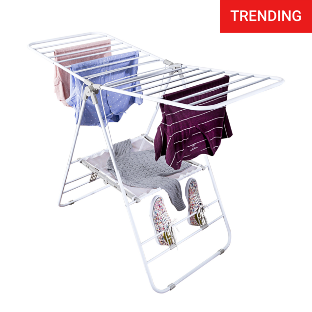 Heavy-Duty Folding Gullwing Laundry Drying Rack, White