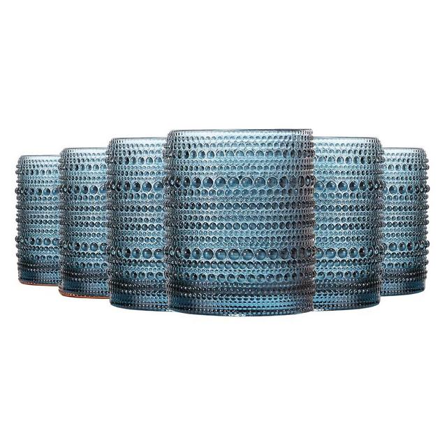 Blue Hobnail Drinking Tumbler | Set of 6 | 11 OZ Bubble Design Vintage Glassware, Beverage Glasses Bubble Water, Wine, Old Fashioned Cocktail, Whiskey Rocks Glass Cup, Elegant Glassware Gifts For Home