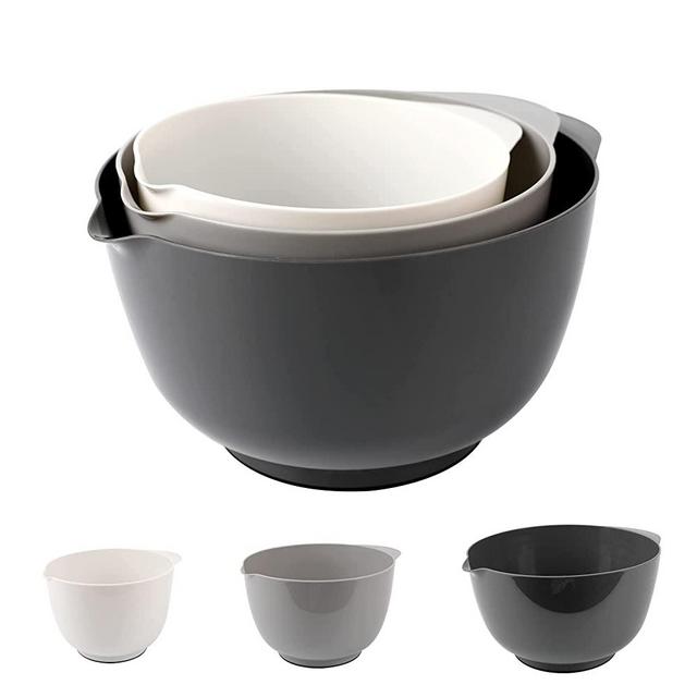 BoxedHome Classic Mixing Bowl Set, BPA Free Plastic, Microwave and Dishwasher Safe (Set of 3, Grey)
