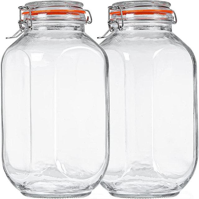 1 Gallon Square Glass Storage Jars with Airtight Lids, 2 Pack Large Glass Pickle Jars for Fermenting, Clear Glass Canister for Flour, Cookie, Candy, Kombucha, Sun tea(Extra Labels and Gasket)