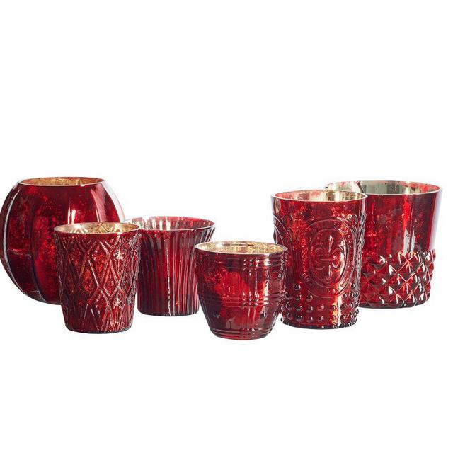 Eclectic Mercury Votive Candleholder, Red, Mixed Size, Set Of 6