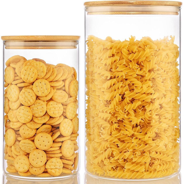 HomArtist Extra Large Glass Flour and Sugar Storage Containers with Airtight Lid,132 floz x1 & 65 floz x1 [Set of 2] Big Glass Jars with Bamboo Lids, Air Tight Food Jar for Cereal, Pasta, Rice, Coffee