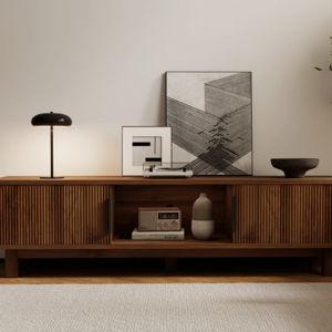 59"W Fluted TV Stands For Tvs Up To 65" With Power Outlets & Storage Compartments - Medium Wood
