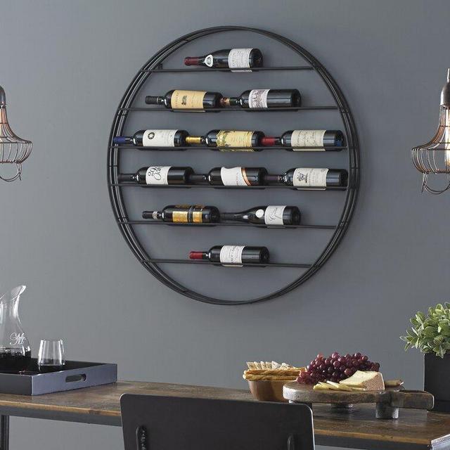 12 Bottle Wall Mounted Wine Bottle Rack in Black